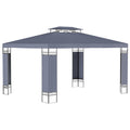 Outsunny 10' X 13' Patio Gazebo, Double Roof Outdoor Gazebo Canopy Shelter With Screen Decorate Corner Frame, For Garden, Lawn, Backyard And Deck, Gray Grey Steel