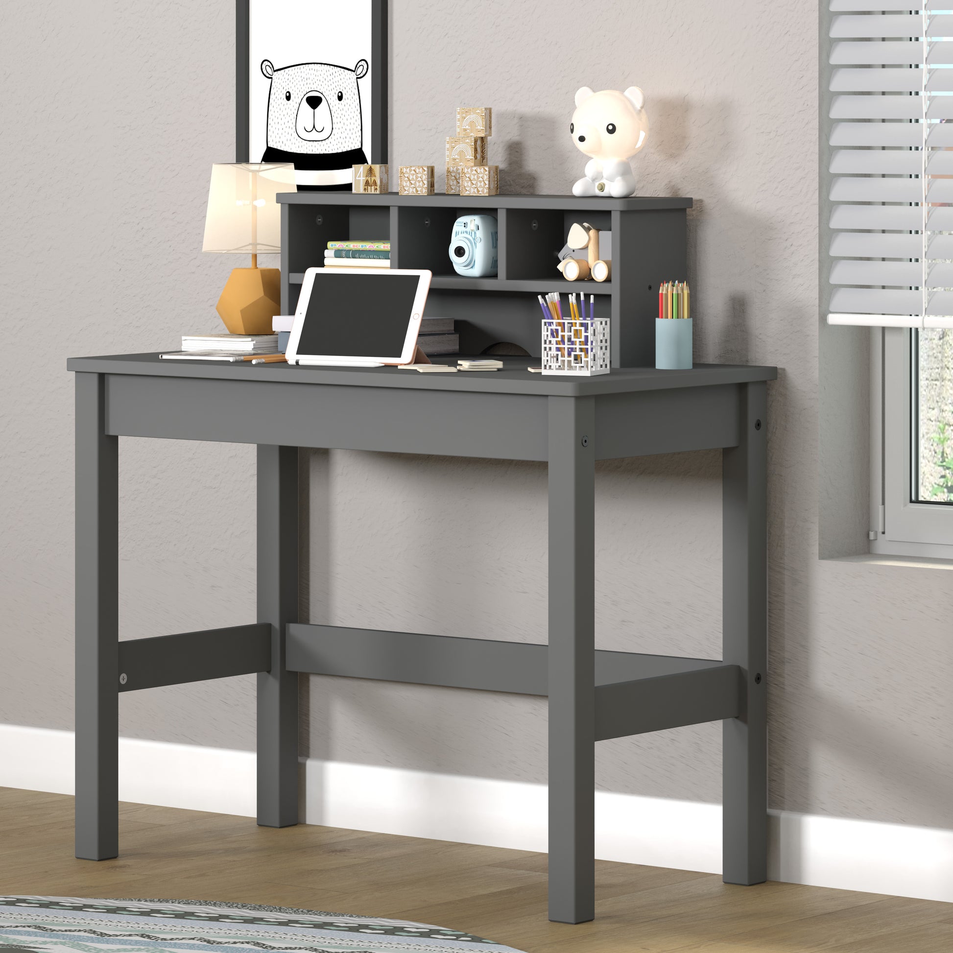 Grey Writing Desk With Hutch Grey Writting Desk Primary Living Space Rectangular Hutch Solid Wood Mdf