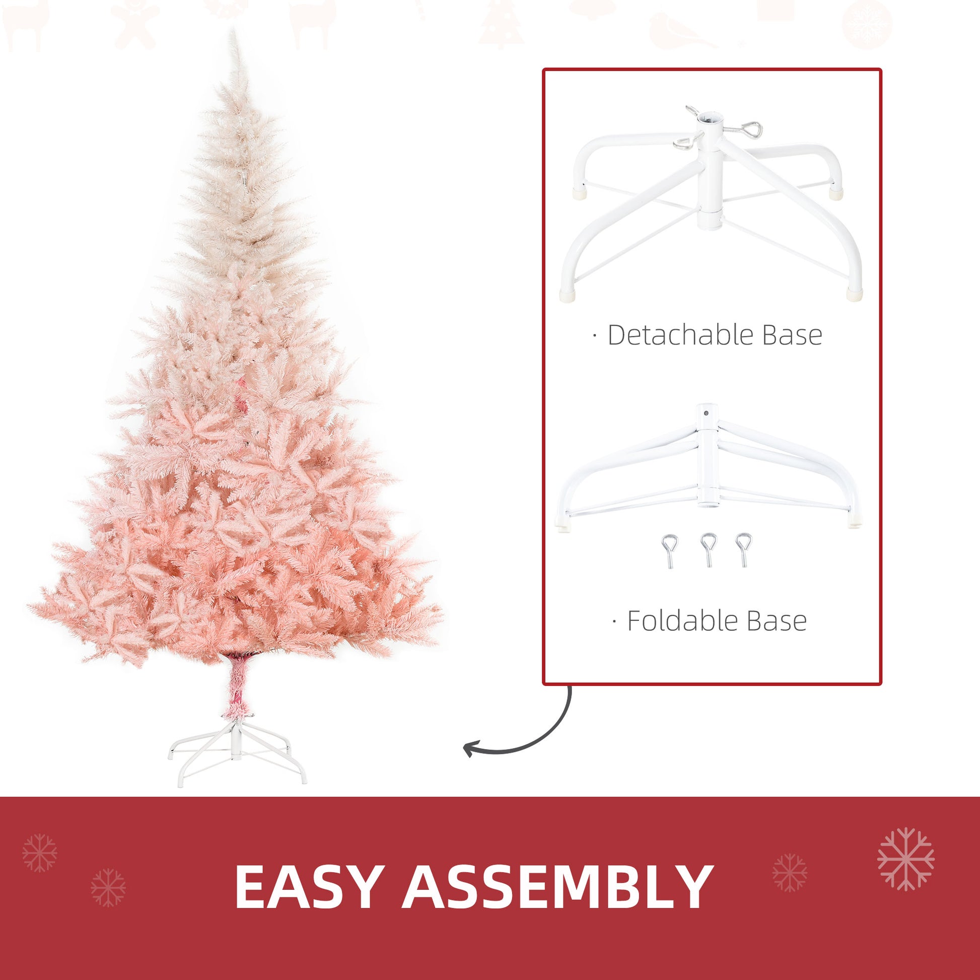 Homcom 6Ft Unlit Spruce Artificial Christmas Tree With Realistic Branches And 800 Tips, Pink Pink Plastic