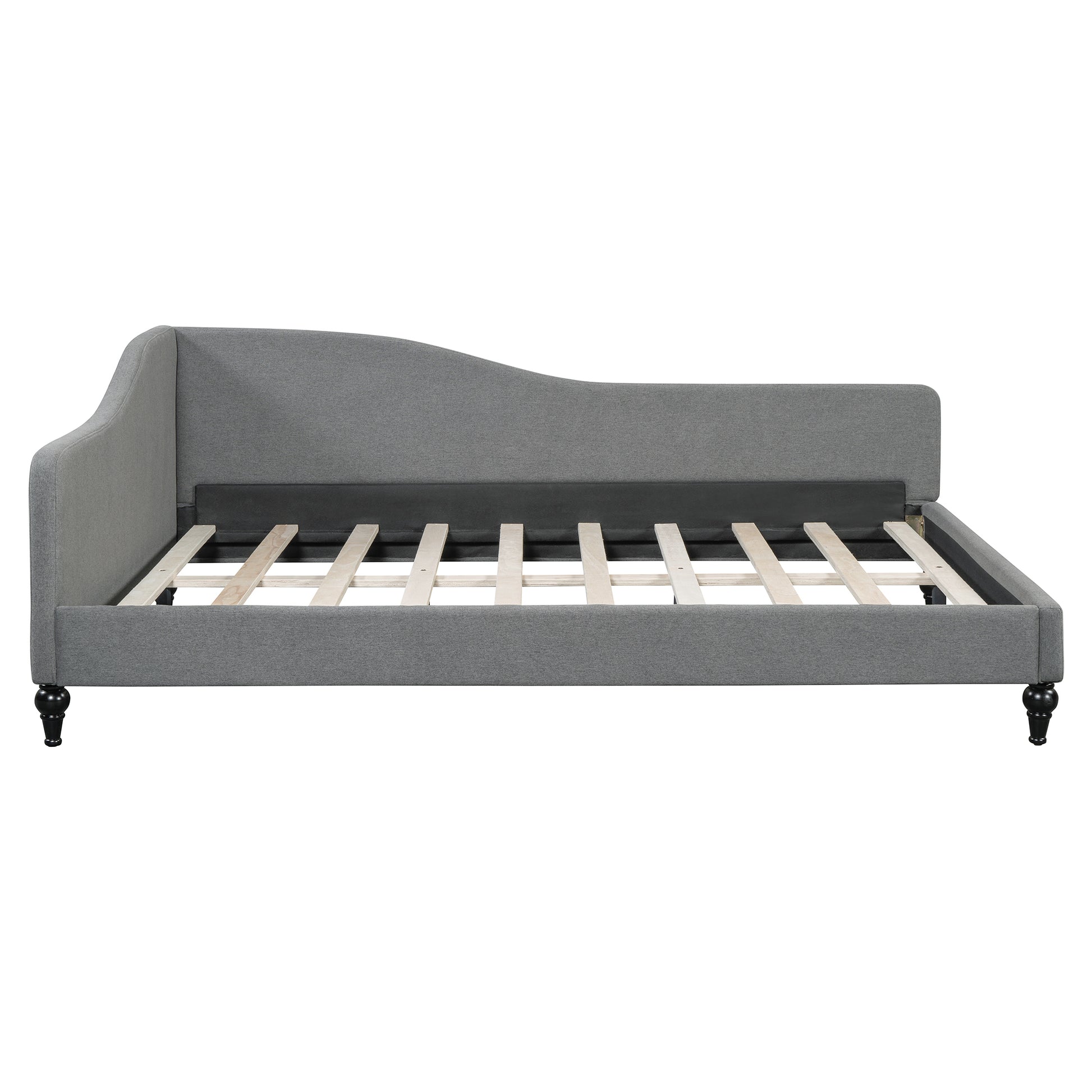 Full Size L Shaped Linen Daybed, With Solid Wood Legs, Gray Old Sku: Sf000146Aae Full Gray Linen Mdf