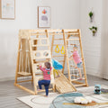 Toddler Indoor Wooden Gym 8 In 1 Indoor Playground Climbing Toy Set With Slide Swing Climbing Net Rings, Kids Indoor Playground Climbing Toys Natural Wood Wood Plastic