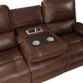 Double Reclining Brown Sofa With Center Drop Down Cup Holders, Receptacles And Usb Ports,Faux Leather Upholstered Traditional Trim 1Pc Modern Living Room Furniture Brown Faux Leather Wood Primary Living Space Modern Plywood,Solid Wood 3 Seat