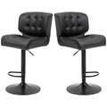 Homcom Bar Height Bar Stools Set Of 2 With Adjustable Seat, Thick Padded Cushion And Metal Footrest For Home Bar, Black Black Metal