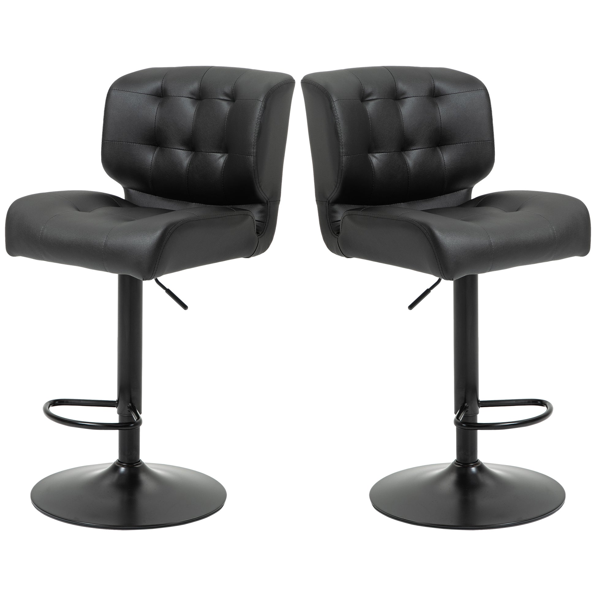 Homcom Bar Height Bar Stools Set Of 2 With Adjustable Seat, Thick Padded Cushion And Metal Footrest For Home Bar, Black Black Metal