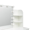 Modern Dressing Table With 2 Drawers, 4 Open Shelves Rectangular Makeup Table With Mirror, 10 Lamp Bulb,42.52*15.75* 52.76Inch,For Bedroom White Particle Board Mdf