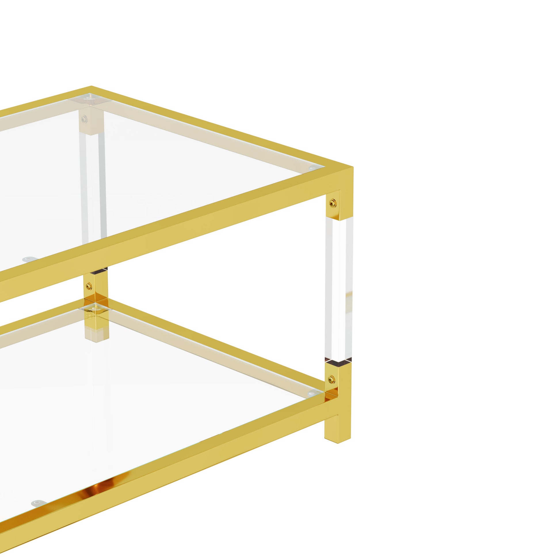 Modern Minimalist Living Room Furniture Set, Stylish Transparent Acrylic Leg Coffee Table, Square Edge Table, Tempered Glass Face Tea Table Combination Gold End Table Golden,Transparent Glass Acrylic