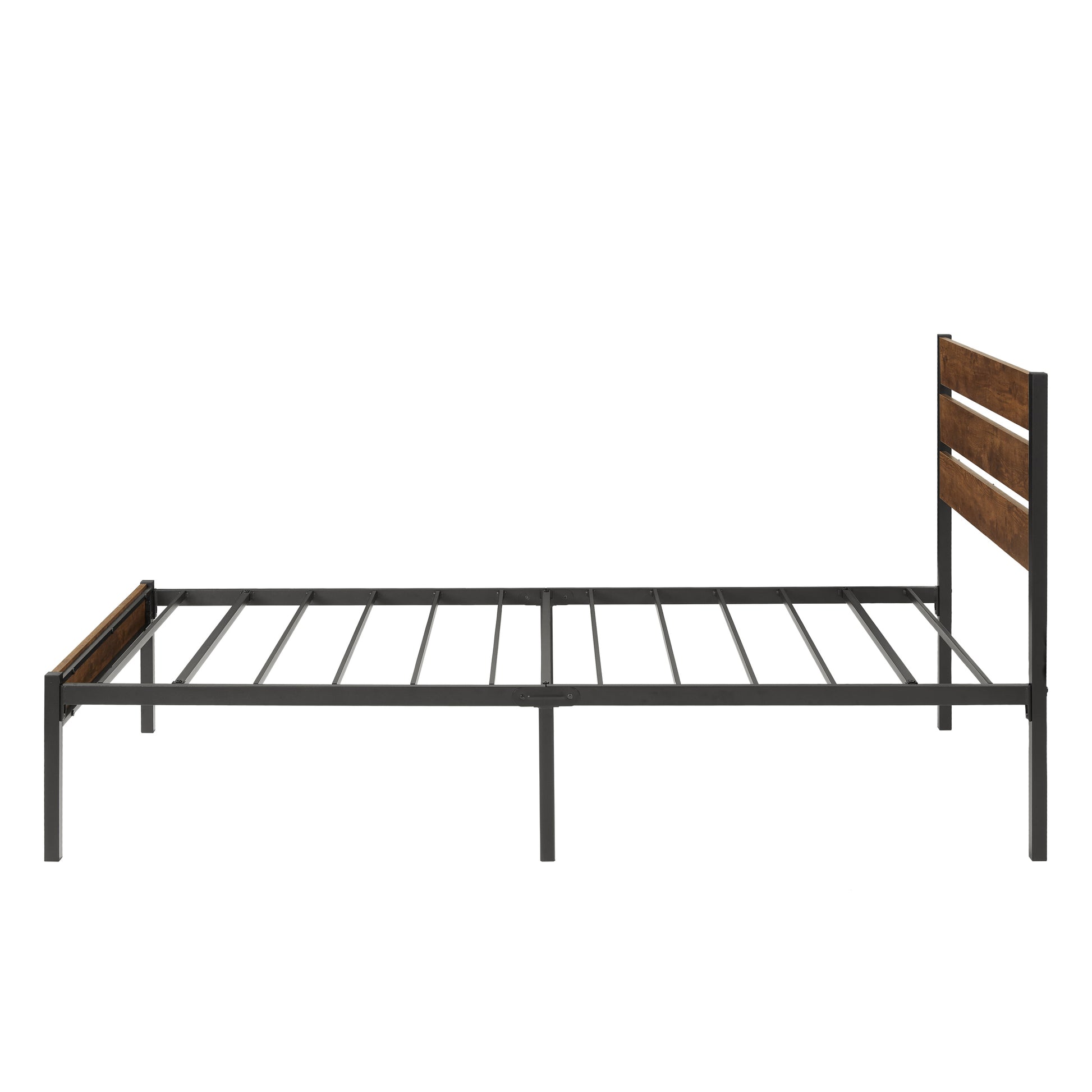 Twin Size Bed Frame With Wood Headboard, Metal Frame With Strong Slats, Noise Free,No Box Spring Needed Brown Twin Brown Metal & Wood