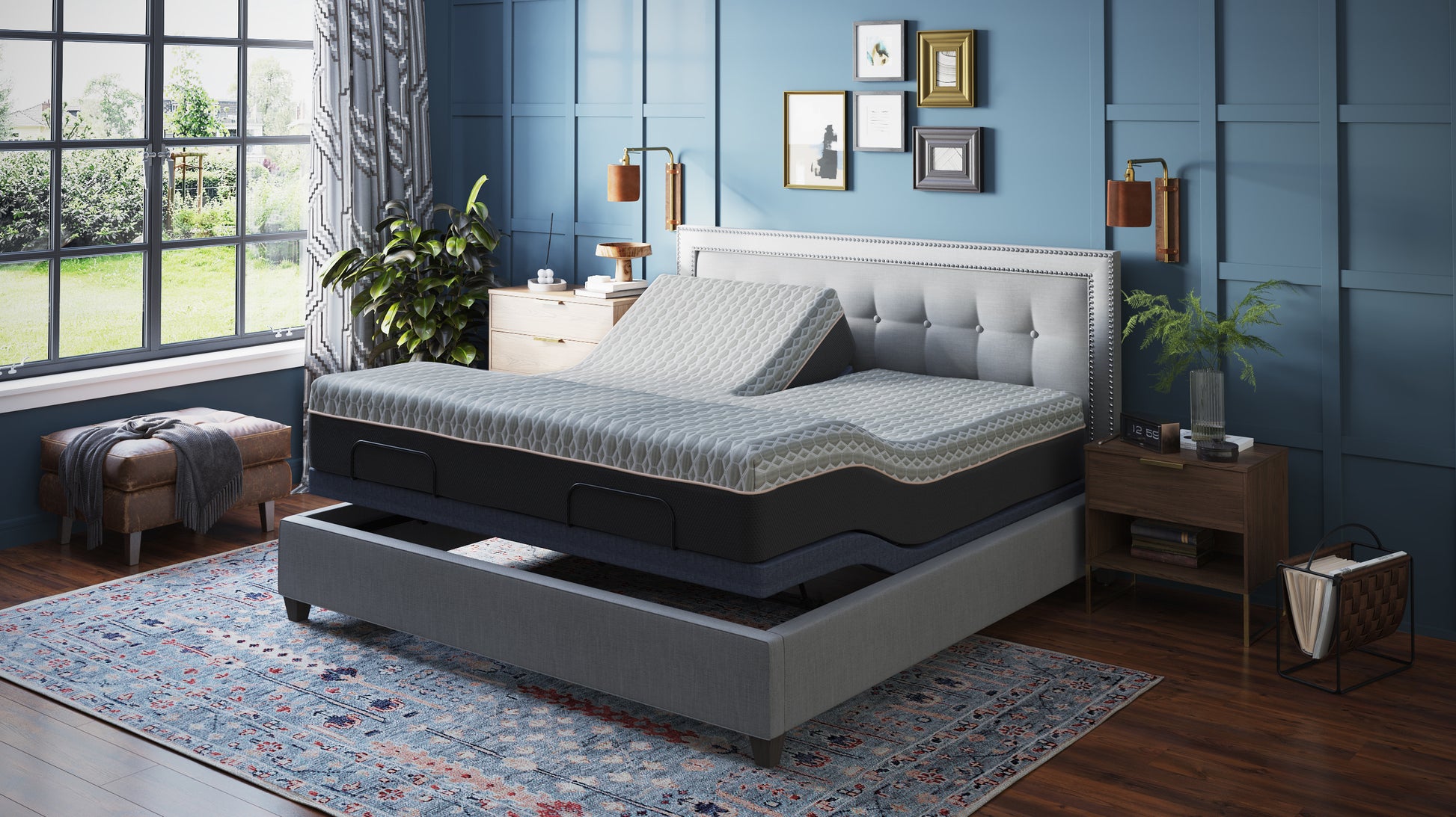 Bt3000 Flex Head Queen Adjustable Bed Base With Head And Foot Position Adjustment Box Spring Not Required Blue Grey Steel