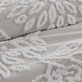 3 Piece Tufted Cotton Chenille Floral Comforter Set Warm Grey White Full Queen Full Warm Grey White Cotton