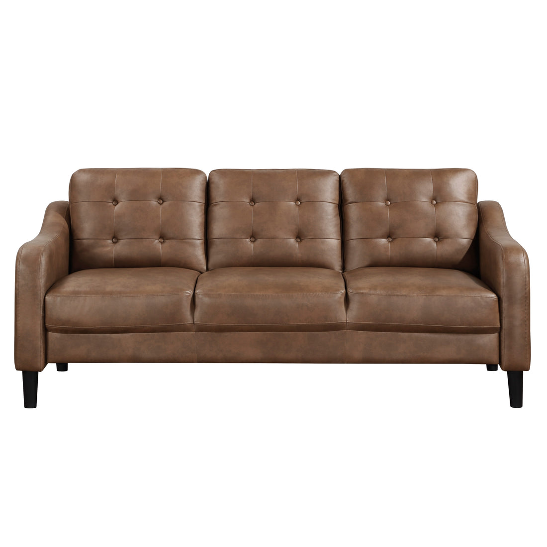 Brown Polished Microfiber Upholstered 1Pc Sofa Button Tufted Contoured Arms Solid Wood Frame Couch Casual Living Room Furniture Brown Microfiber Wood Primary Living Space Traditional,Transitional Solid Wood 3 Seat