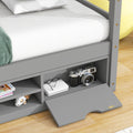 Twin House Bed With Roof Frame, Bedside Shelves, Under Bed Storage Unit,Grey Twin Grey American Design Pine