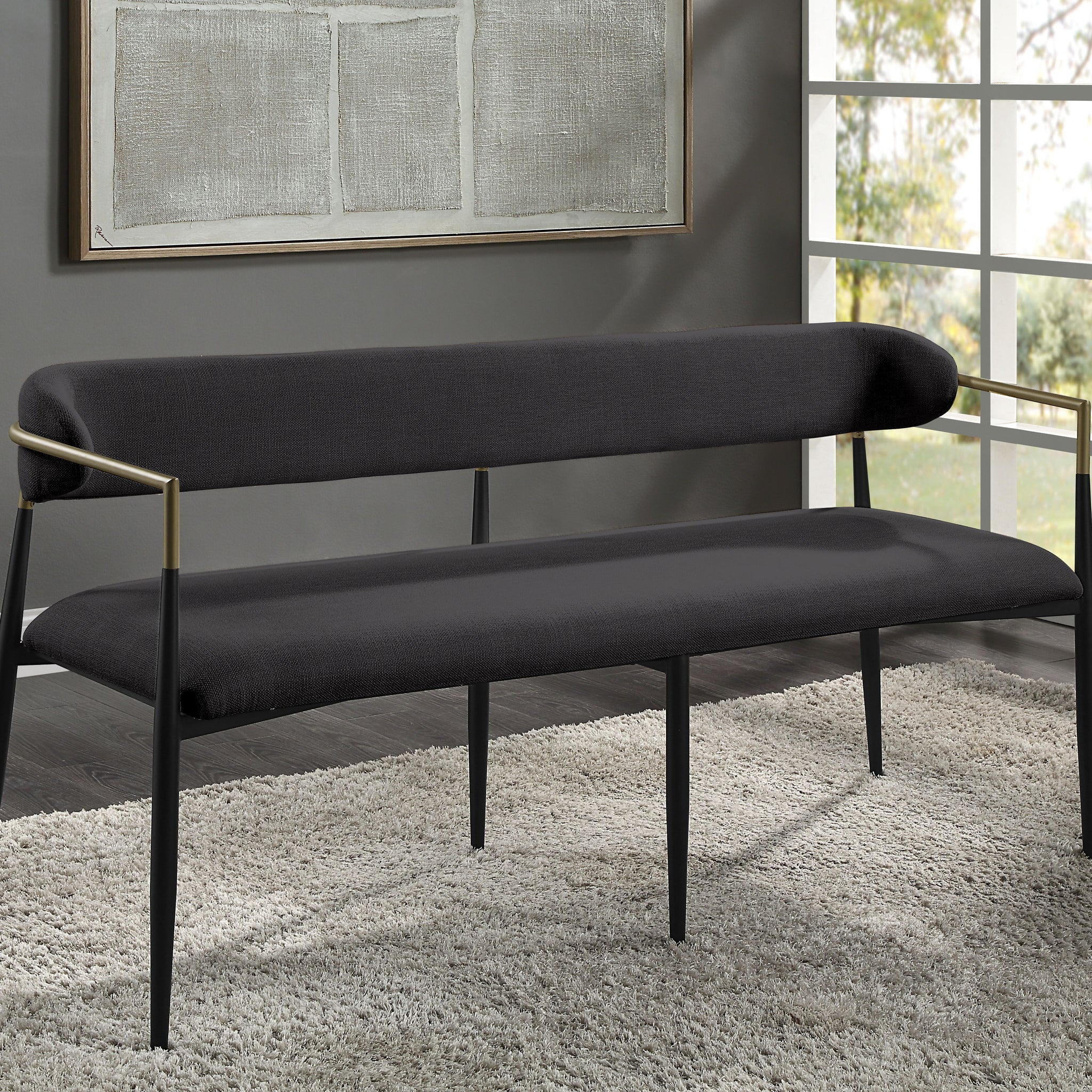 Jaramillo Bench, Black Chenille & Black Finish Dn02699A Black Upholstered