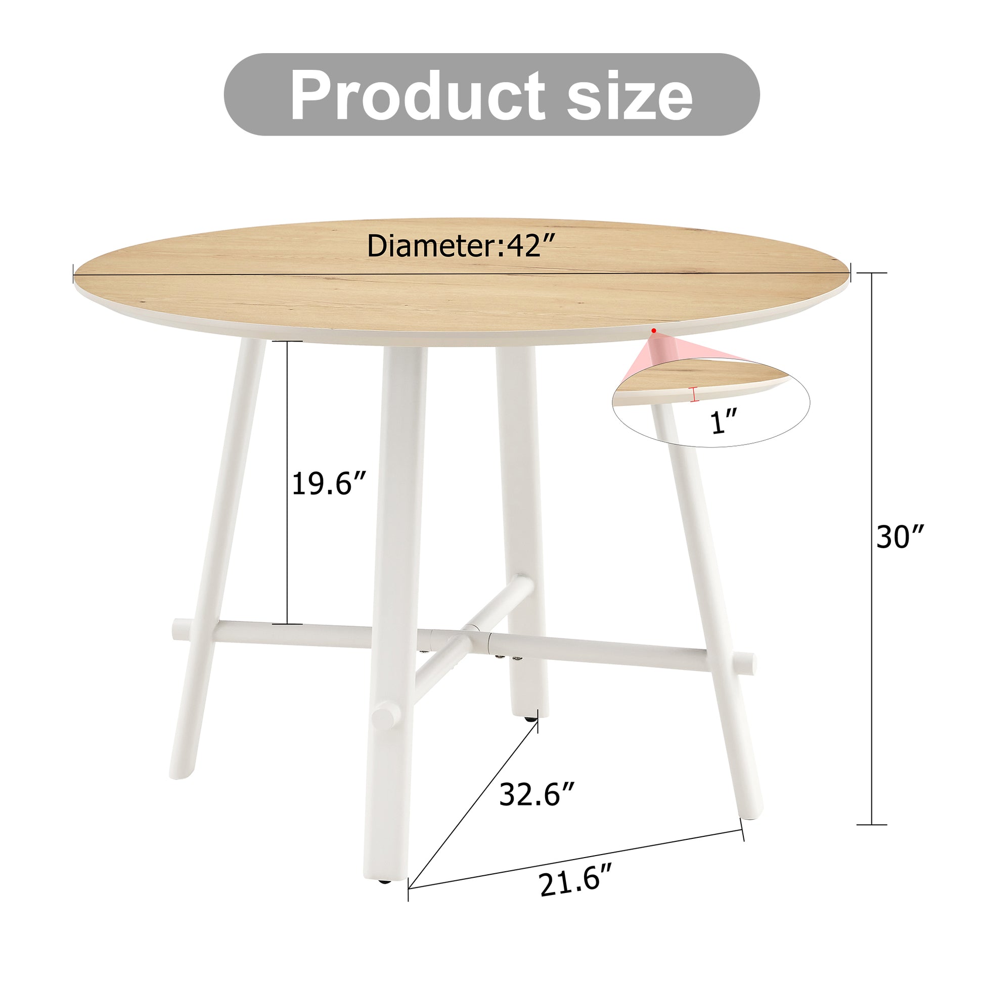 A Modern And Minimalist Circular Dining Table With A 42 Inch Diameter Wood Colorer Patterned Tabletop And White Metal Legs. Suitable For Restaurants, Living Rooms, And Conference Rooms. Brown White Mdf Metal