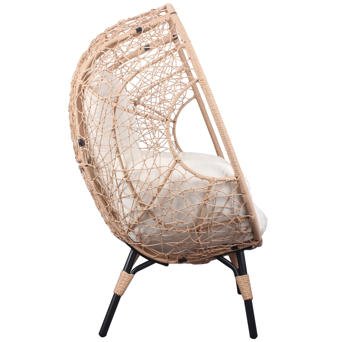 Patio Pe Wicker Egg Chair Model 3 With Natural Color Rattan Beige Cushion And Side Table Yes Natural Foam Steel