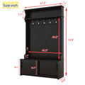 Hall Tree With Top Shelf And Storage Bench, Hallway Shoe Cabinet With Sliding Doors, Coat Rack With 5 Hanging Hooks For Entryways Hallways, Black Black Particle Board Mdf