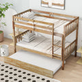 Twin Over Twin Rubber Wood Bunk Bed With Trundle, Convertible Into 2 Twin Size Beds, Twin Size Bunk Bed With Ladder And Safety Guardrails,Natural Twin Natural Rubber Wood