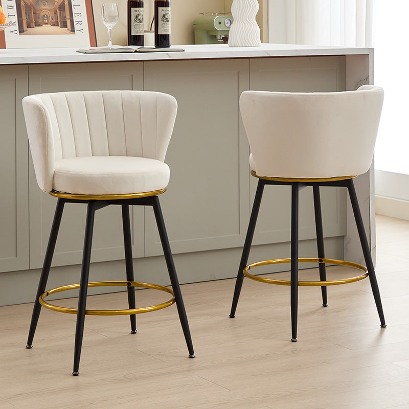 Counter Height Bar Stools Set Of 2, 360 Swivel Upholstered Barstools With Backs And Metal Legs, 26" H Seat Height, Velvet Fabric,Goldy Footrest Beige Iron,Polyester Blend
