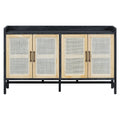 Sideboard Rustic Buffet Cabinet, Sideboard Cabinet With Decorative Rattan Doors, Buffet Cabinet With Storage For Entryway Dining Room Kitchen Living Room, Black Natural Black Natural Mdf