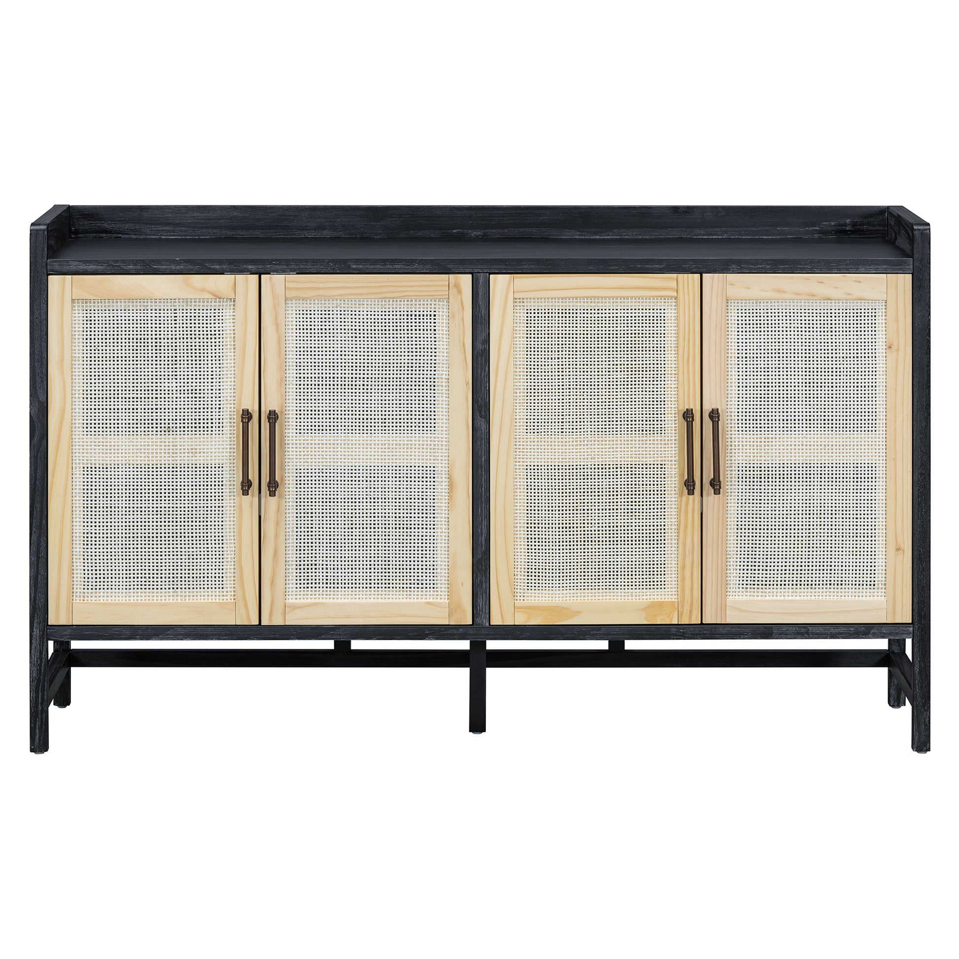 Sideboard Rustic Buffet Cabinet, Sideboard Cabinet With Decorative Rattan Doors, Buffet Cabinet With Storage For Entryway Dining Room Kitchen Living Room, Black Natural Black Natural Mdf