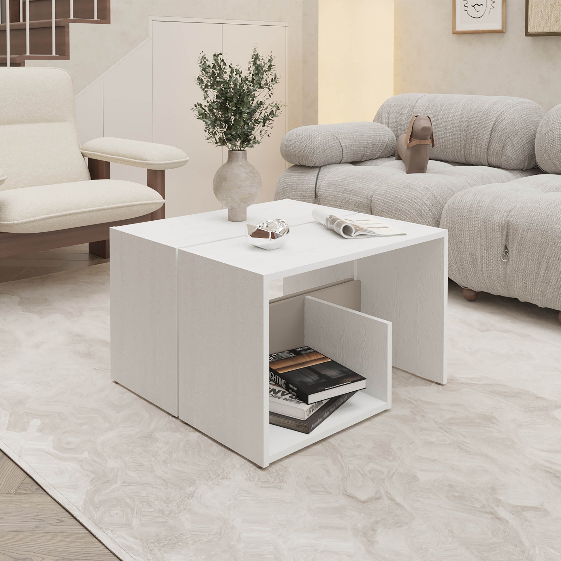 Vega Side Table In Melamine With Open Storage, White White Primary Living Space Modern Particle Board Melamine