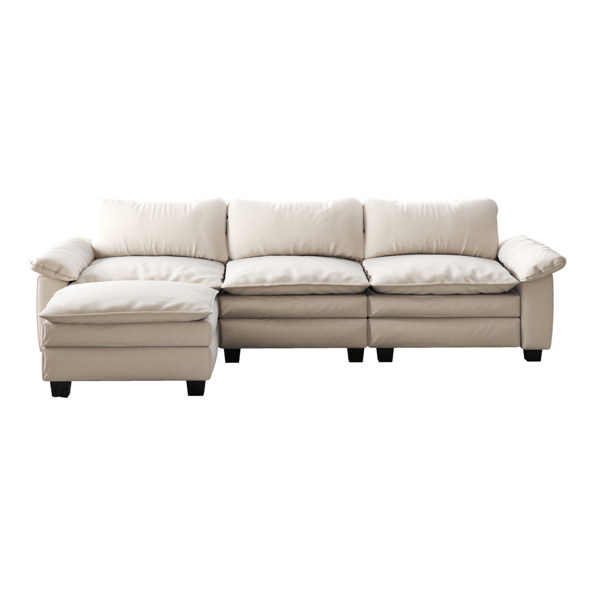 Living Room Furniture Luxury Sectional Sofa Couch With Ottoman Soft Velvet Upholstered Sofa Beige Beige Foam Velvet 3 Seat