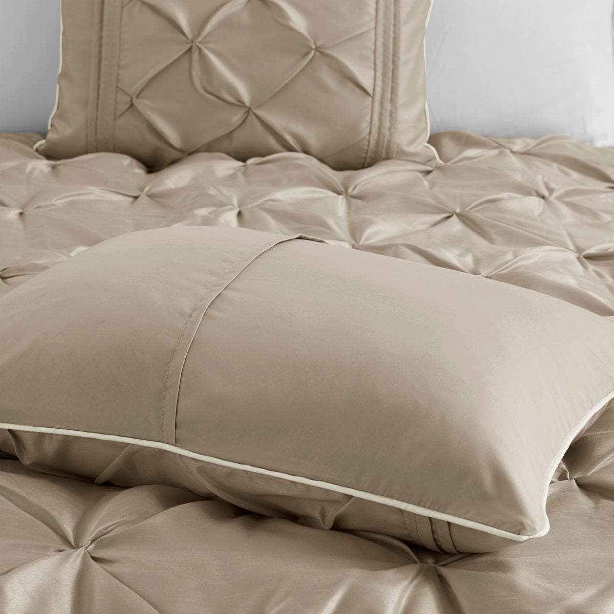 7 Piece Tufted Comforter Set Taupe Queen Queen Taupe Polyester