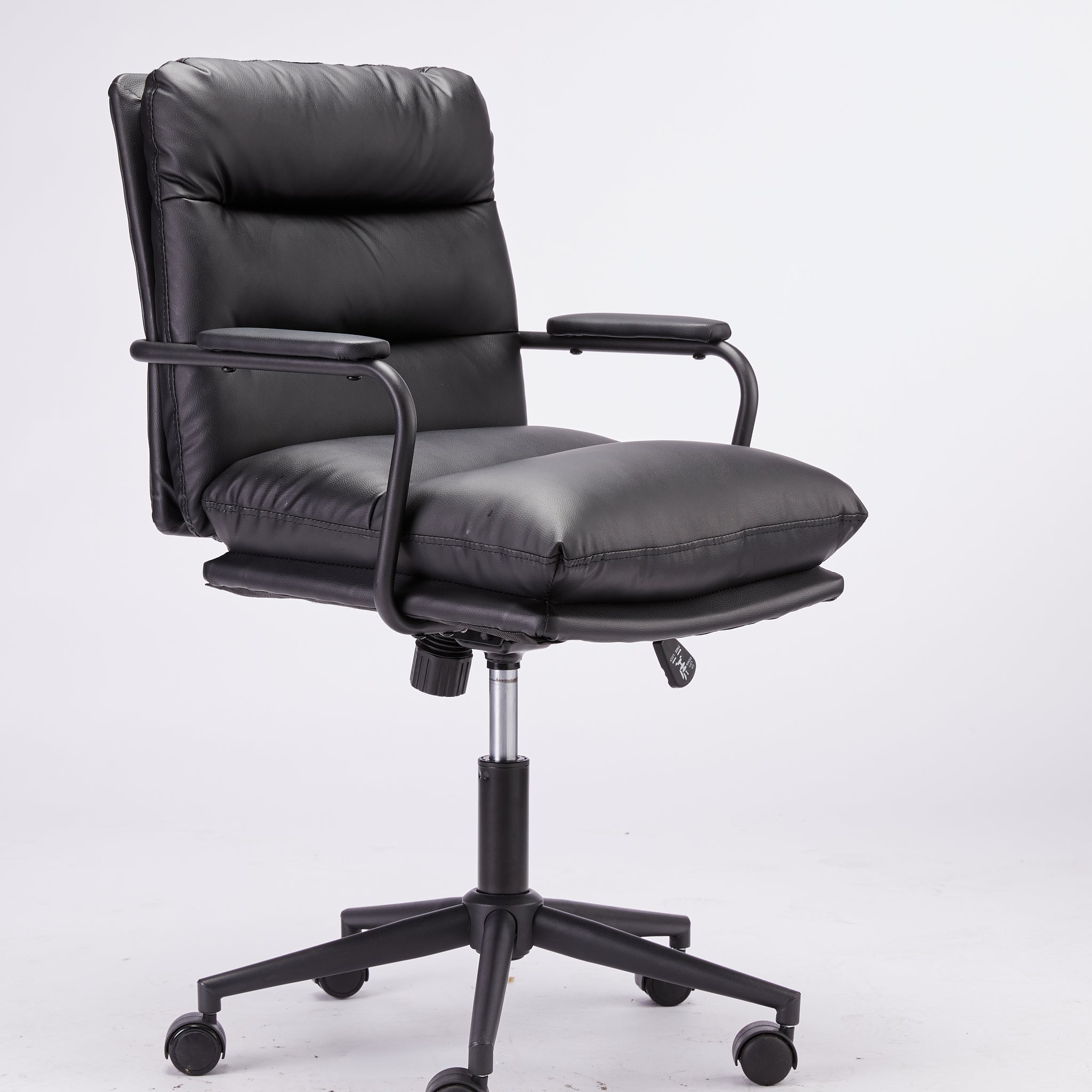 Black Leather Office Chair Mid Back Leather Desk Chair Modern Excutive Office Chair With Arms And Wheels For Home Office Black Pu Iron