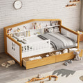 Twin Size House Shape Bed With Two Drawers And Bookcase Headboard Wooden Bed For Girls Boys Teens, No Box Spring Needed, Walnut And White Box Spring Not Required Twin White Walnut Wood Bedroom Cute Pine Bed Frame Wood