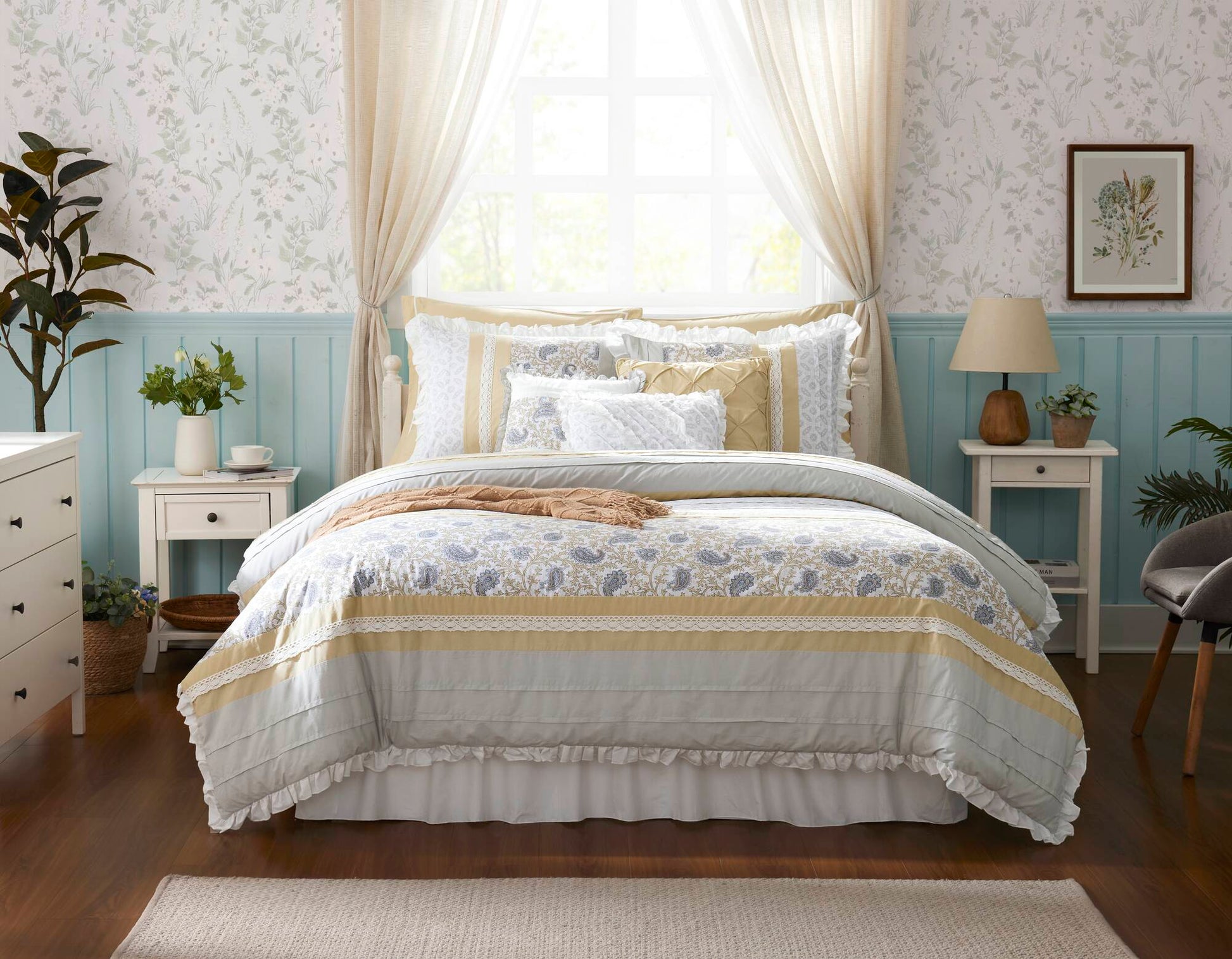 9 Piece Cotton Percale Comforter Set Yellow King King Yellow Polyester