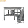 Twin Size Loft Bed Frame With Storage Staircase And Double Desks And Shelves,Gray Twin Gray Solid Wood Mdf