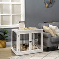 Pawhut Dog Crate Furniture, Small Dog Cage End Table With Two Opening Sides, Lockable Door, Puppy Kennel Indoor, Cute And Decorative, Pure White White Mdf