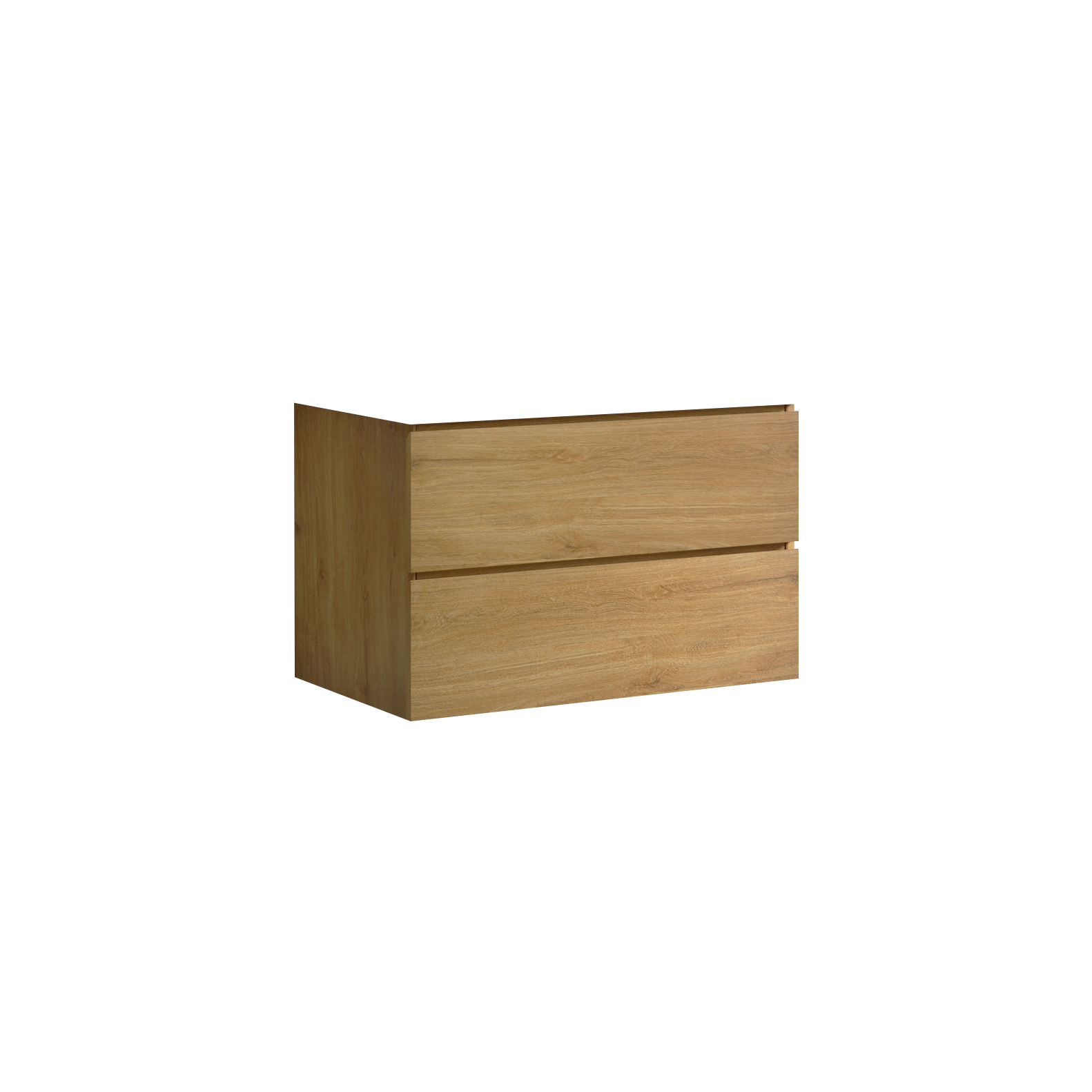 Alice30 106, Wall Mount Cabinet Without Basin, Natural Oak Color, With Two Drawers, Pre Assembled Oak Melamine