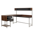 Techni Mobili L Shape Desk With Hutch And Storage, Walnut Walnut Computer Desk Office Modern L Shape Engineered Wood