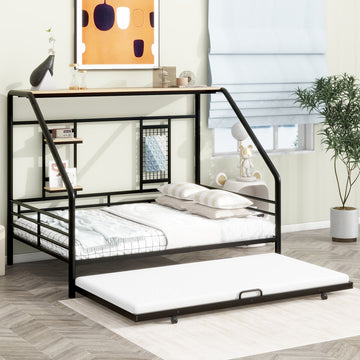 Full Size Metal House Bed With Trundle, Black Full Black Metal