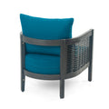 Outdoor Acacia Wood Wicker Club Chair With Cushions,Patio Furniture Conversation Seat For Backyard, Black Polyester Dark Teal Cushion, 27.50