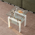 White Tempered Clear Glass End Table, 2 Layers Small Table With Storage, Living Room Side Table Clear Tempered Glass