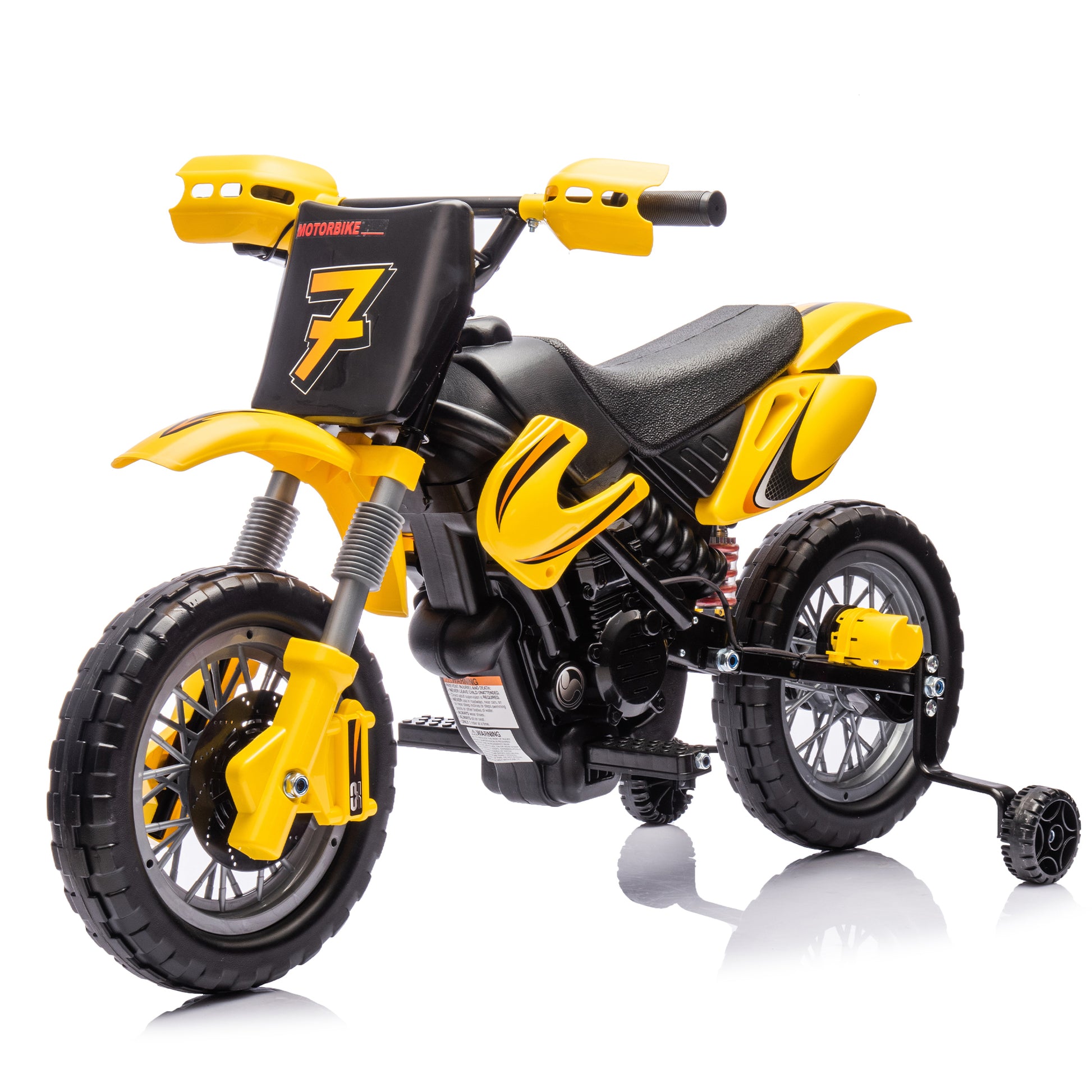 12V Kids Ride On Electric Toy Motorcycle,Rear Suspension,Twist Grip Throttle,Slow Start,Removable Training Wheels,Indie Music Box With Horn And Engine,Simulation Of Dirt Bike Modeling For Kids 3 8. Yellow 50 99 Lbs Polypropylene