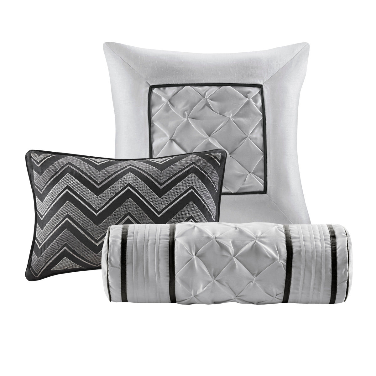 7 Piece Tufted Comforter Set Black Cal King California King Black Polyester