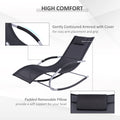 Outsunny Zero Gravity Rocking Chair Outdoor Chaise Lounge Chair Recliner Rocker With Detachable Pillow And Durable Weather Fighting Fabric For Patio, Deck, Pool, Black Black Steel