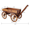 Wood Wagon Flower Planter Pot Stand W Wheels Home Garden Outdoor Decor Brown Wood