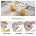 Table And Chair Set, Rock Plate Table Top, Gold Metal Table Legs, Stable And Beautiful, Suitable For Most Home Styles. Modern Simple Dining Table, Comfortable Seating. Gold Black Seats 4 Sintered Stone