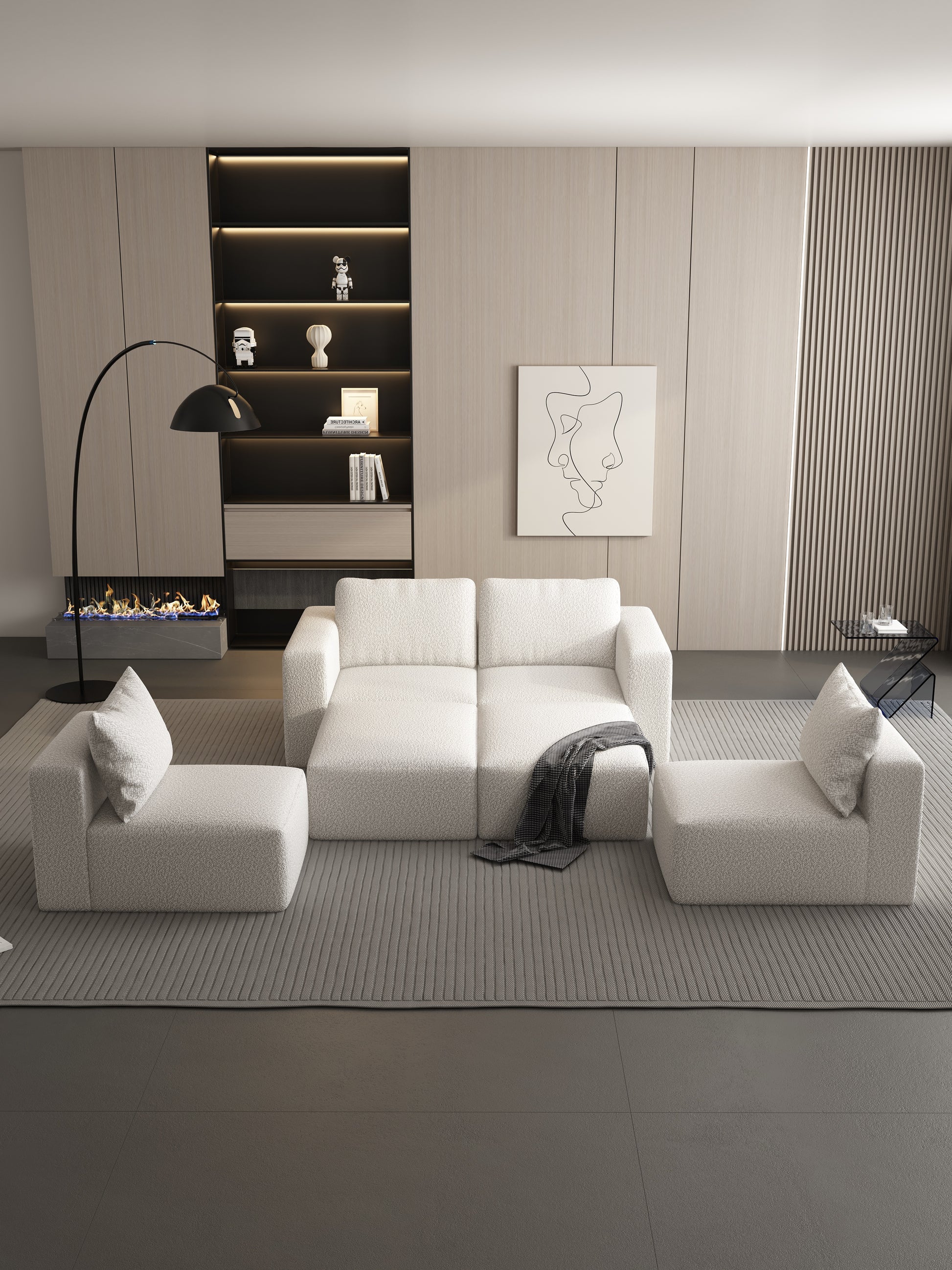 104.32*70.86 Modular Sectional Sofa Sleeper Couch, Sectional Sofa With Chaise And Ottoman, Convertible U Shaped Modular Sofa Set For Living Room, Bedroom. Memory Foam, White. Combo A B C D White Primary Living Space Soft Minimalist,Modern Memory Foam