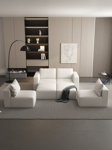 104.32*74.8 Modular Sectional Sofa Sleeper Couch, Sectional Sofa With Chaise And Ottoman, Convertible U Shaped Modular Sofa Set. Compressed Sponge, White. Combo 2A 2B 2D White Primary Living Space Soft Minimalist,Modern Foam Spring 6 Seat
