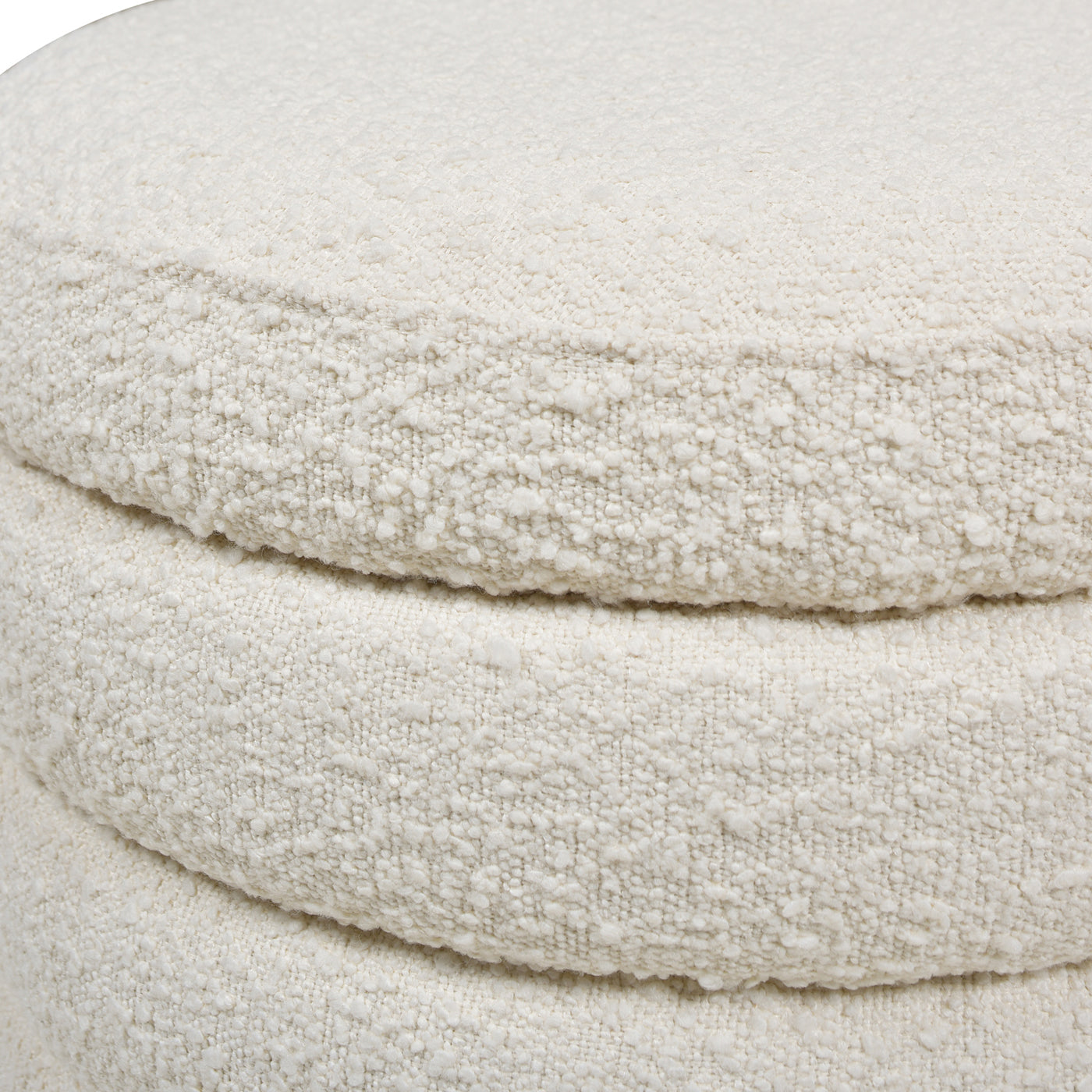 Fuji 19" Oversized Round Storage Ottoman, Ivory White Boucle White Foam Boucle