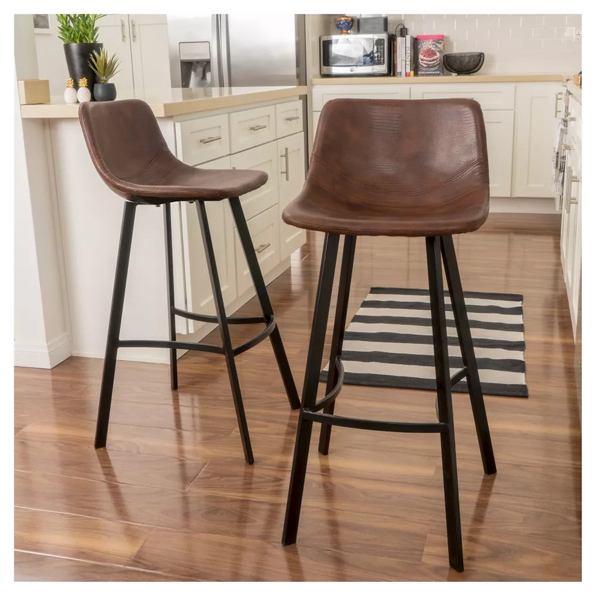 Set Of 2 30" Dax Faux Leather Barstool Brown Brown Set Of 2 Pu