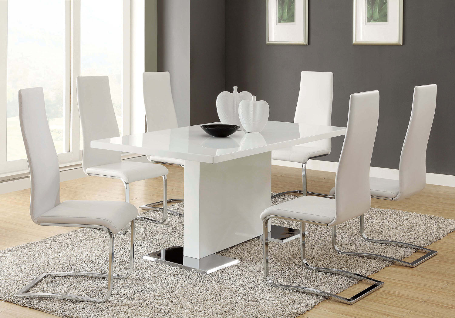 Set Of 4 Solid White Dining Room Dining Chairs Set Of 4 Or More Faux Leather,Metal