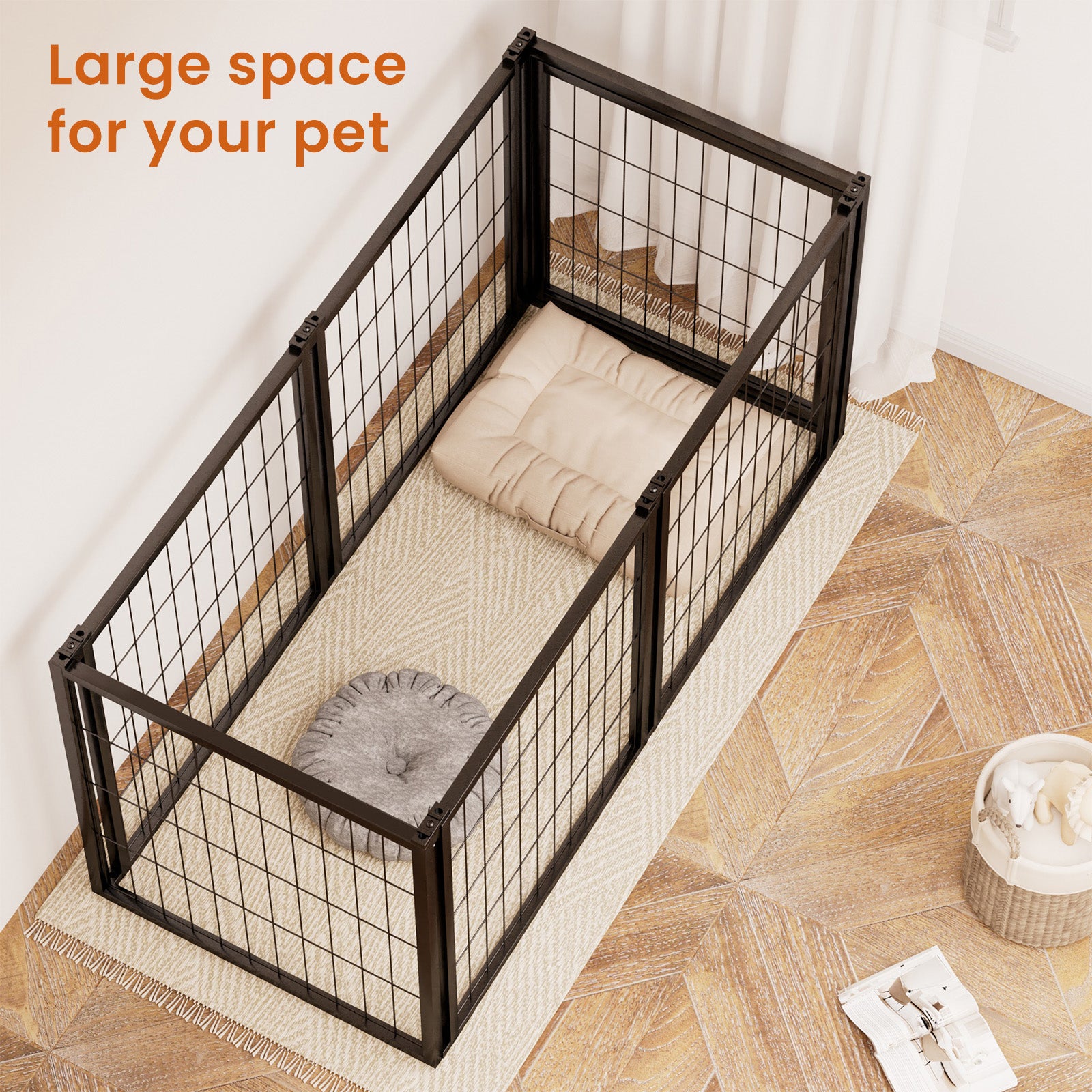 Dog Crate 47.2" Dog Kennel For Small Medium Dogs, Puppy Dog Playpen With Top, Pet Cage, Indoor, Black.47.2"L X 22"W X 24"H. Black Iron