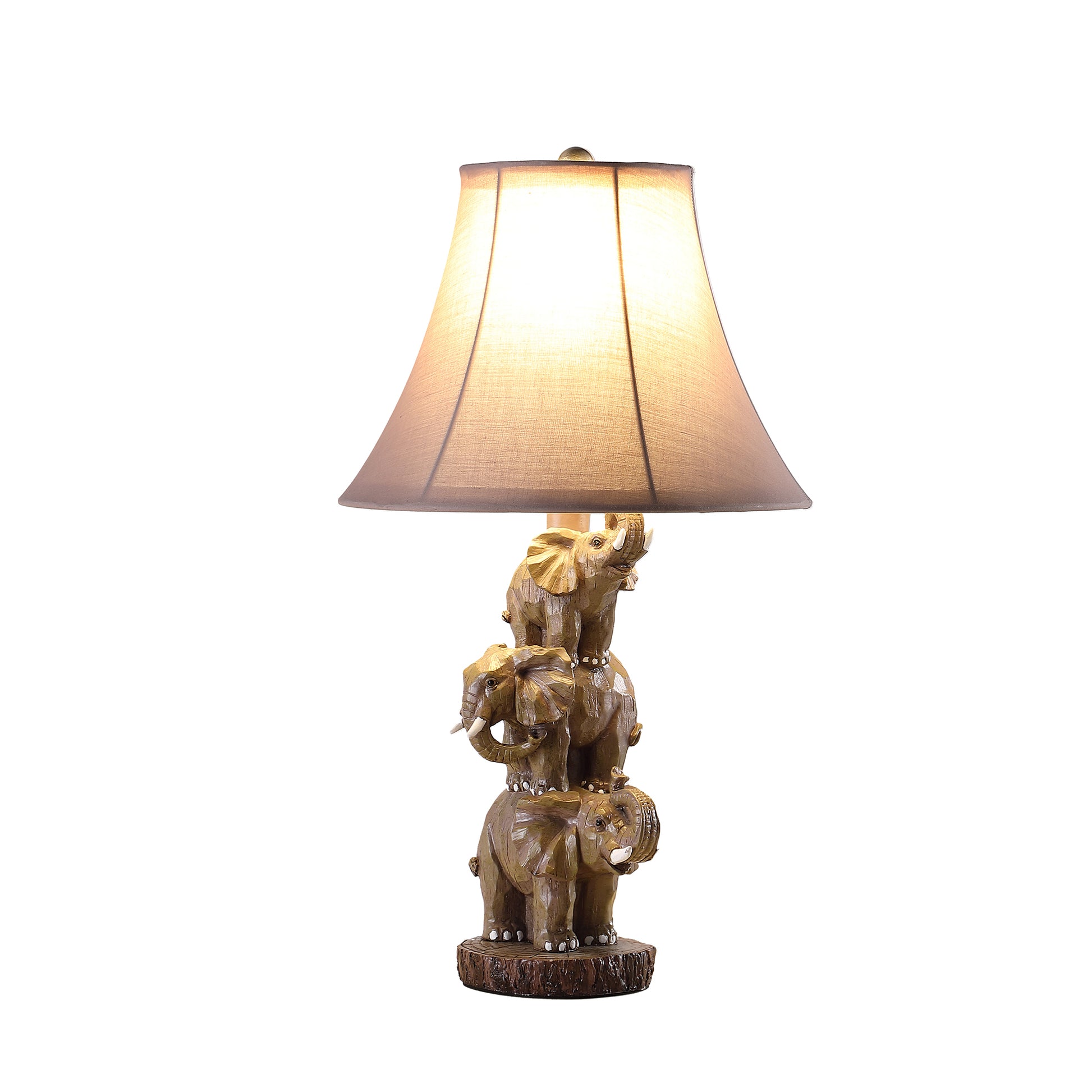 21" In Wildlife 3 Stacked Elephants Polyresin Table Lamp Brown Grey Polyresin