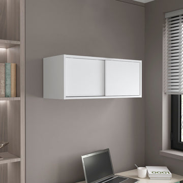Wall Cabinet 13" H, 2 Sliding Doors, 1 Shelf, White White Solid Wood Mdf Engineered Wood