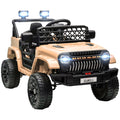 Qaba 12V Ride On Truck, Battery Powered Kids Electric Car Utv With 4 Suspension Wheels, Remote Control, 3 Speeds, Led Headlights, Horn, Usb Music, Khaki Khaki Plastic